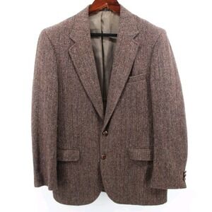 Austin Manor Hampshire Wool Tweed Blazer Men's 42R Leather Buttons Union Mad USA